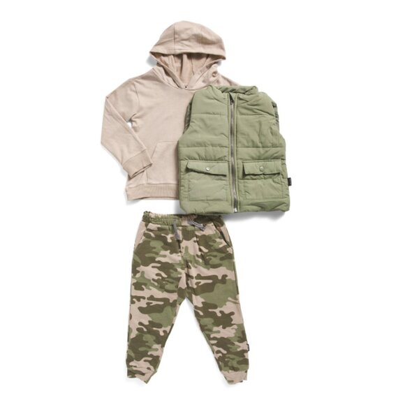 VOLCOM Olive Green Infant Boys 3pc Nylon Vest And Hoodie With Pants Set - Picture 1 of 2